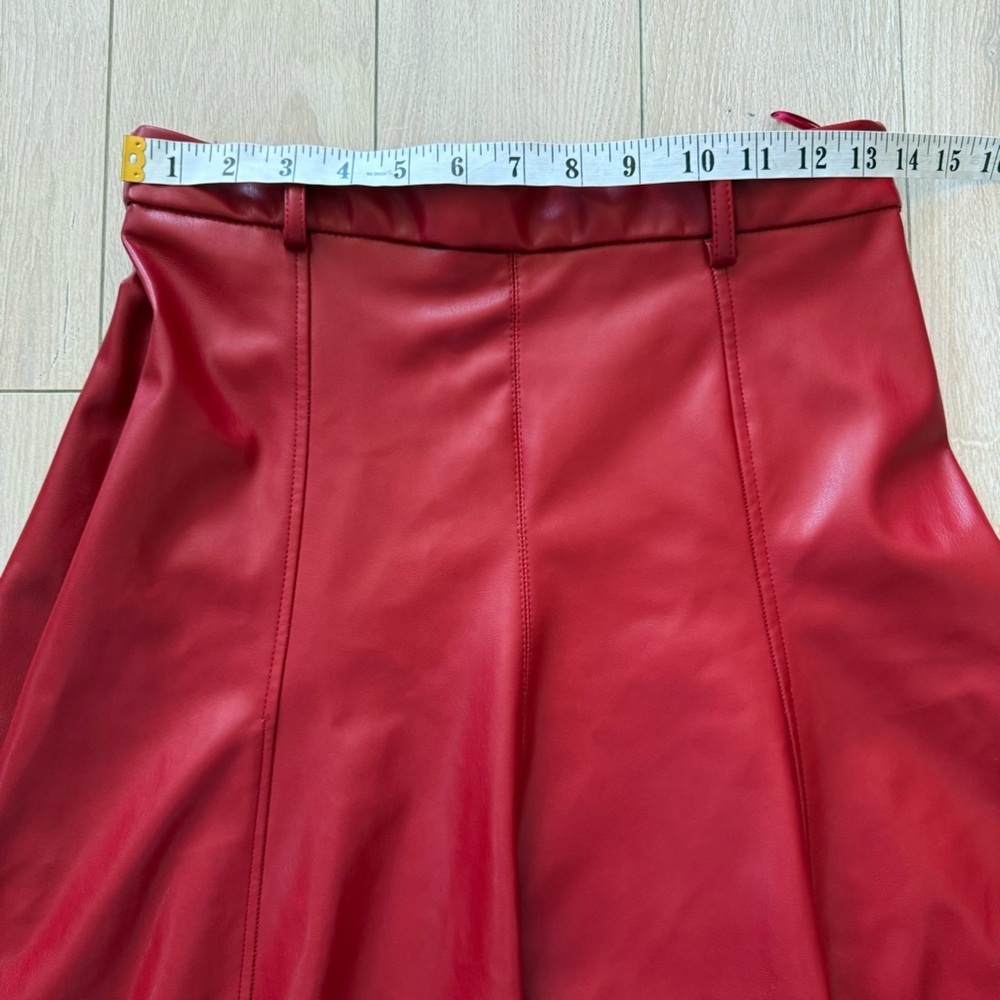 Zara Faux Leather A-Line Flare Red Midi Skirt Women’s Size Medium - Picture 7 of 10